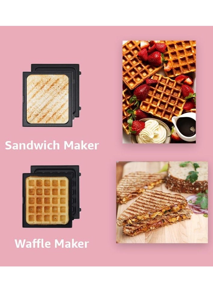 XVersion - Electric Timer Sandwich Maker with 2 in 1 Non-Stick Interchangeable Plates, Cool Touch Handle, Perfect for Making Panini, Waffle, Grilled Cheese and Snacks - Green - Image 1