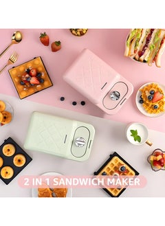 XVersion Electric Timer Sandwich Maker with 2 in 1 Non-Stick Interchangeable Plates, Cool Touch Handle, Perfect for Making Panini, Waffle, Grilled Cheese and Snacks - Green  - Image 2