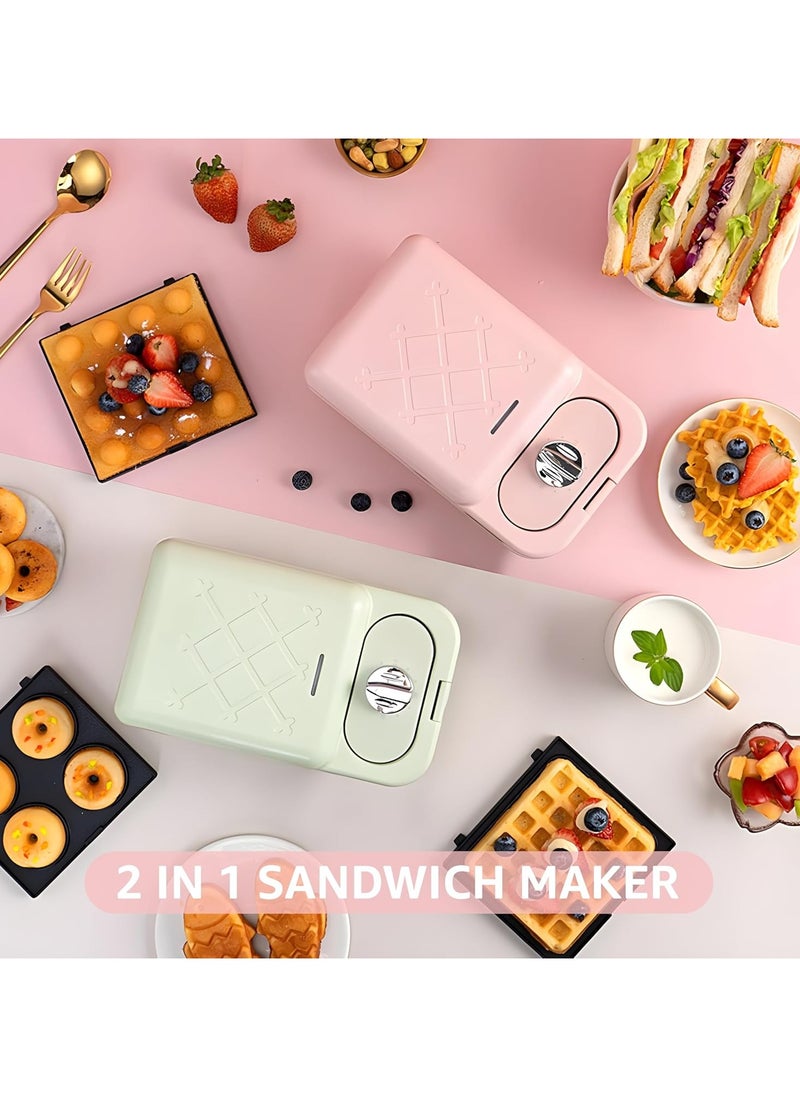 XVersion - Electric Timer Sandwich Maker with 2 in 1 Non-Stick Interchangeable Plates, Cool Touch Handle, Perfect for Making Panini, Waffle, Grilled Cheese and Snacks - Green - Image 1