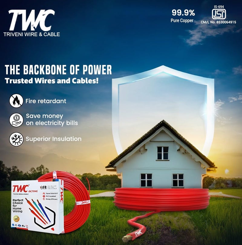 TWC Active Red 0.75 SQMM 45 METER | Copper Wire | HRFR (Heat Resistant Flame Retardant) Lead-Free Cable | Low Smoke Halogen-Free Wire for Home & Industrial Electrical Wiring - Image 3