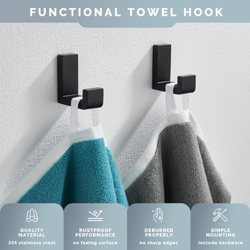 Angle Simple Towel Hook Matte Black 2 Pack, 304 Stainless Steel Bathroom Coat Robe Hook for Wall - Image 4