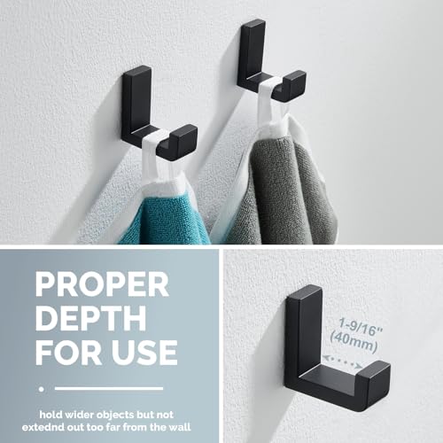 Angle Simple Towel Hook Matte Black 2 Pack, 304 Stainless Steel Bathroom Coat Robe Hook for Wall - Image 3