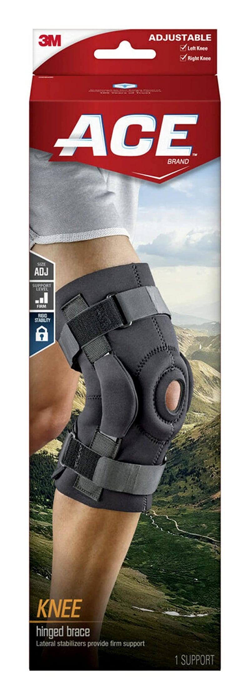 ACE ACE Hinged Knee Brace Helps support weak injured arthritic or sore knee One Size Fits Most Black