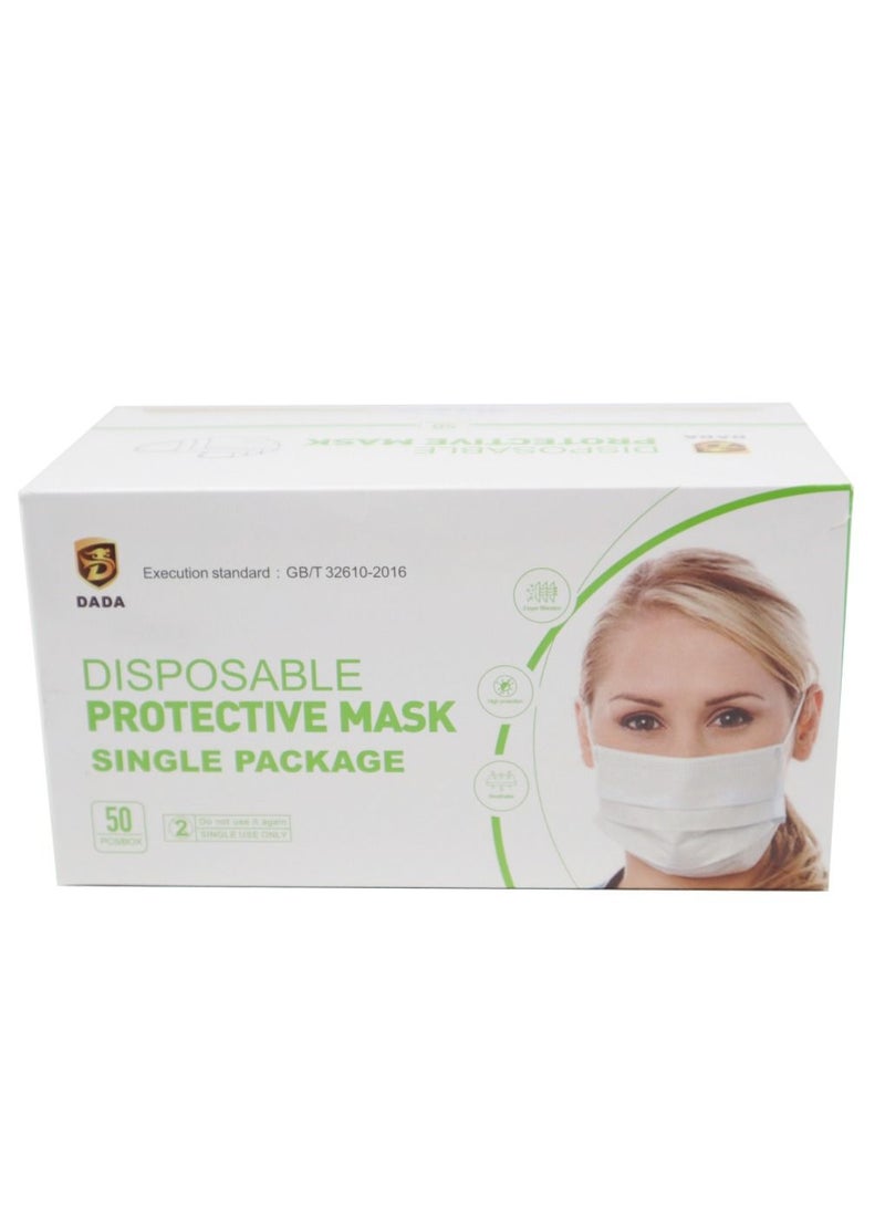 Dada 50-Pieces 3 Ply Disposable Face Mask For Adults Individually Packed White - Image 1