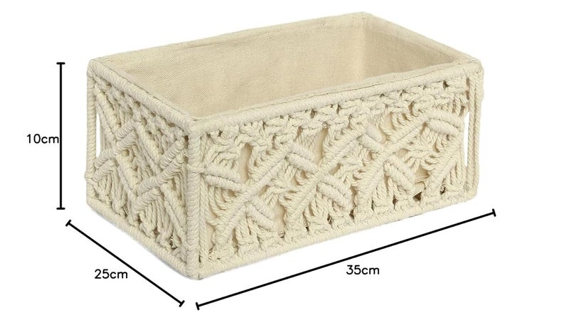 House n goods Trending Design Storage Basket Handmade Boho Style 100% Cotton Macrame Storage Basket for Home Decor (Beige Set of 3)  - Image 5
