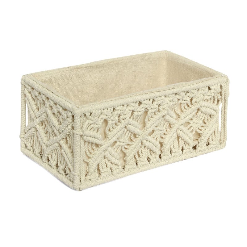 House n goods Trending Design Storage Basket Handmade Boho Style 100% Cotton Macrame Storage Basket for Home Decor (Beige Set of 3)  - Image 3