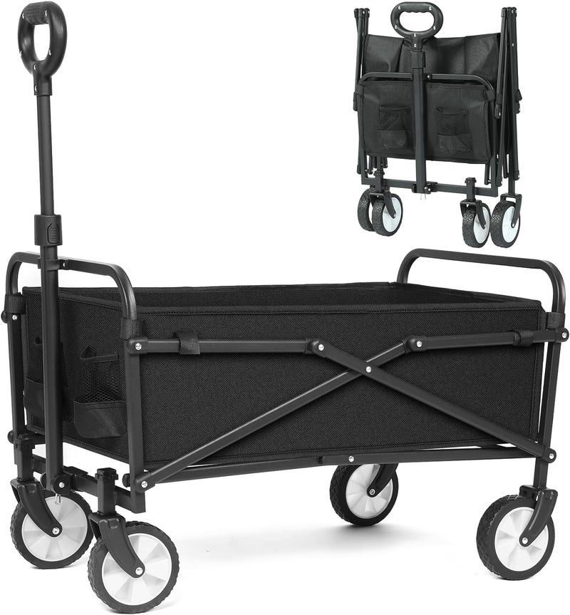 Jolfay Collapsible Folding Wagon Heavy Duty Foldable Wagon with 400lbs Weight Capacity Beach Wagon with Big Wheels 2 Cup Holders Utility AllTerrain Wagon for Sand Garden Shopping Medium