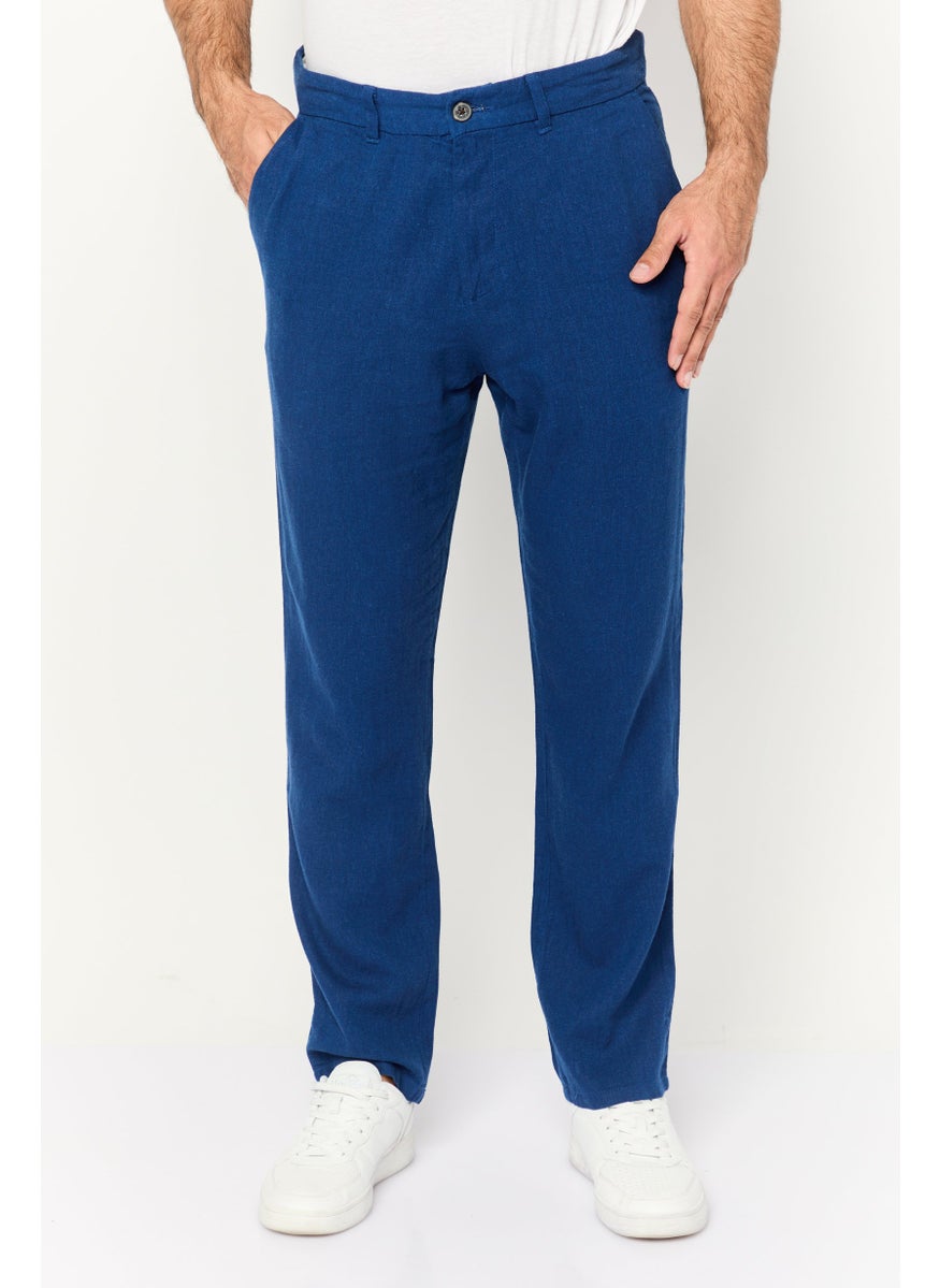 French Connection Men Regular Fit Solid No Straight Pants, Blue  - Image 1