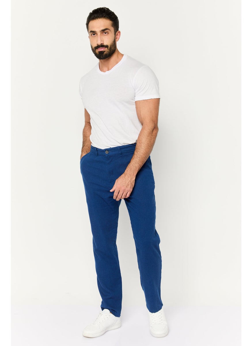 French Connection Men Regular Fit Solid No Straight Pants, Blue  - Image 2