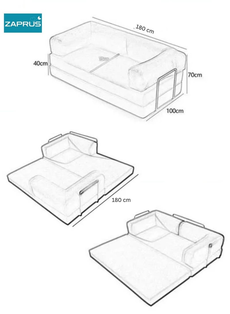 Zaprus Premium Sofa Cum Bed 180×100×70 cm – Convertible Floor Sofa | Ultra-Quality Soft Grey Fabric | High-Density Support Cushions | Multi-Functional Modern Sofa for Living Room, Bedroom & Majlis - Image 5