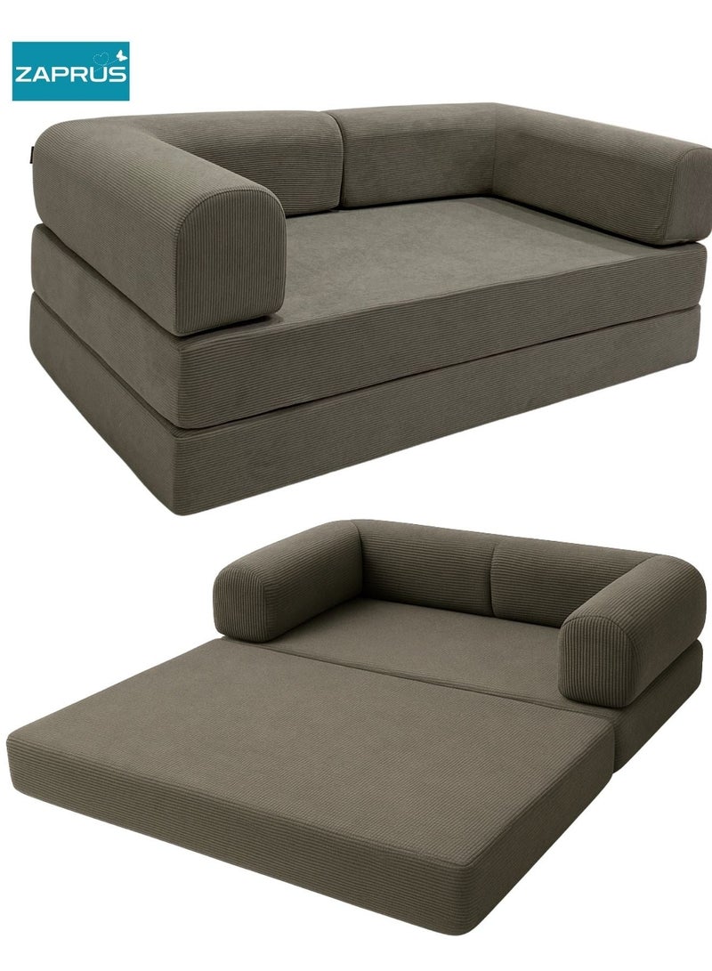 Zaprus Premium Sofa Cum Bed 180×100×70 cm – Convertible Floor Sofa | Ultra-Quality Soft Grey Fabric | High-Density Support Cushions | Multi-Functional Modern Sofa for Living Room, Bedroom & Majlis - Image 1
