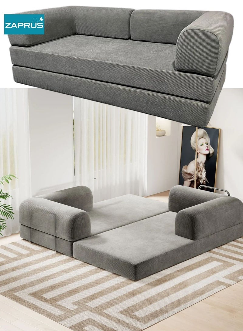 Zaprus Premium Sofa Cum Bed 180×100×70 cm – Convertible Floor Sofa | Ultra-Quality Soft Grey Fabric | High-Density Support Cushions | Multi-Functional Modern Sofa for Living Room, Bedroom & Majlis - Image 4