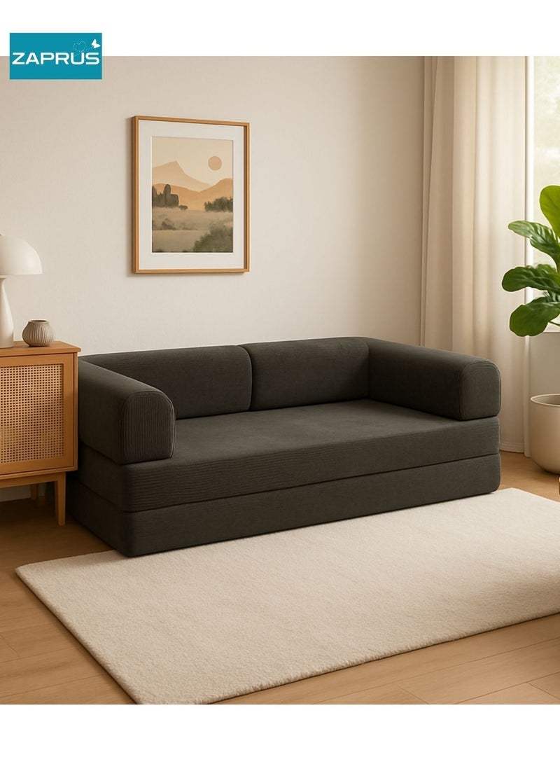 Zaprus Premium Sofa Cum Bed 180×100×70 cm – Convertible Floor Sofa | Ultra-Quality Soft Grey Fabric | High-Density Support Cushions | Multi-Functional Modern Sofa for Living Room, Bedroom & Majlis - Image 3
