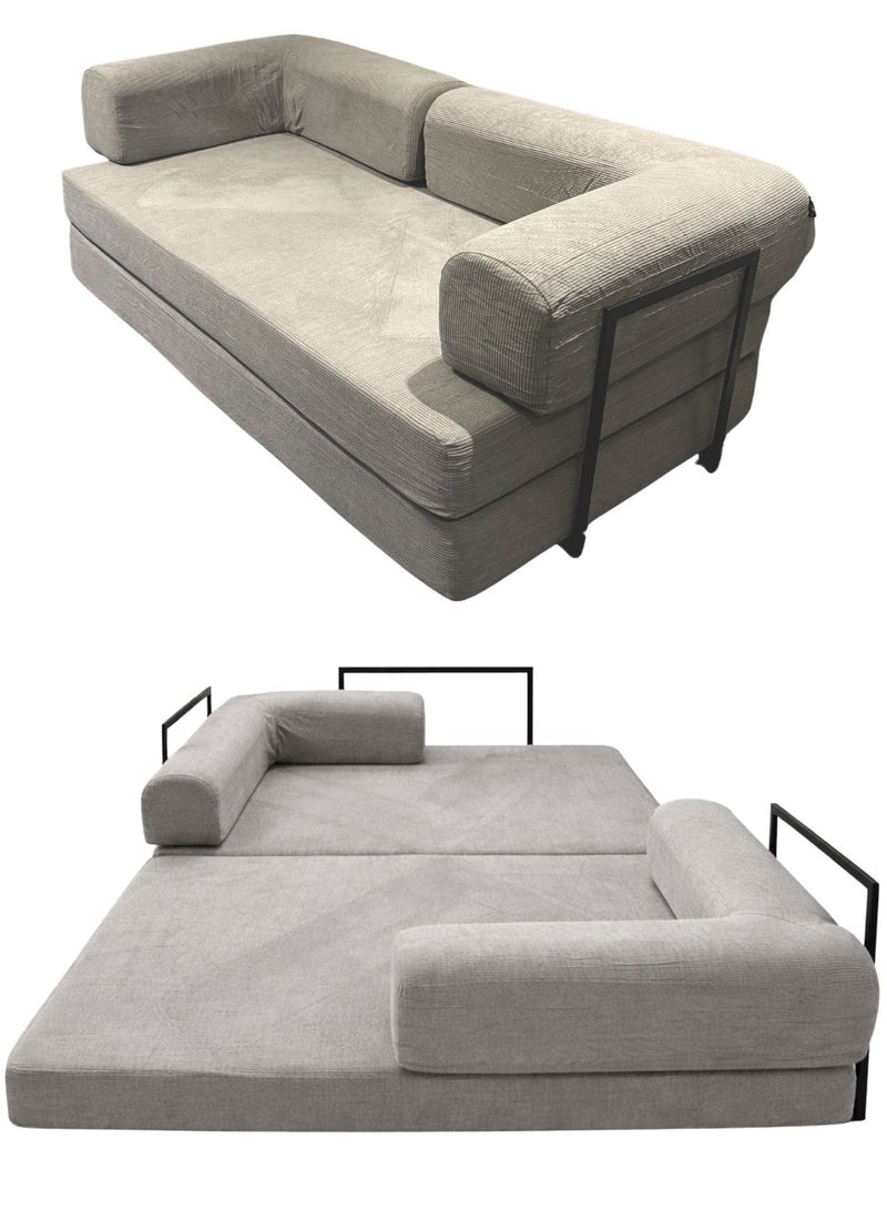 زابروس كنبة سرير 180×100×70 سم – صوفا قابلة للطي بجودة عالية | قماش رمادي فائق النعومة | وسائد دعم بتقنية متطورة | كنبة متعددة الاستخدامات لغرفة المعيشة والمجلس وغرف النوم - Image 1