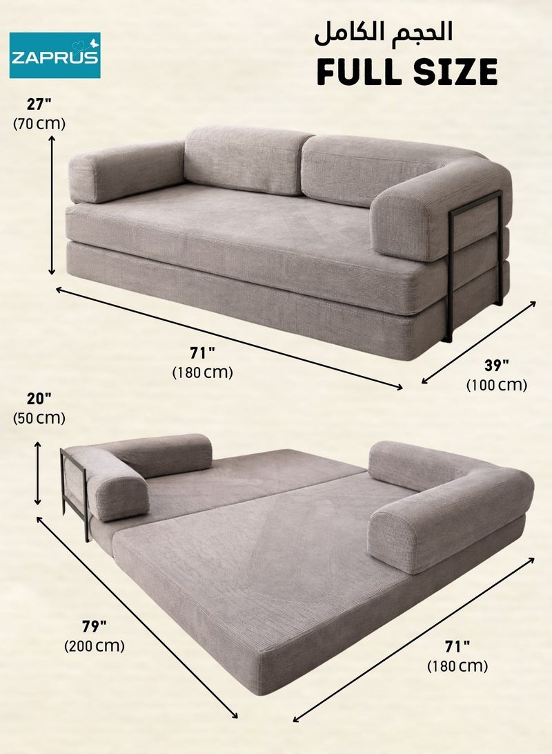 زابروس كنبة سرير 180×100×70 سم – صوفا قابلة للطي بجودة عالية | قماش رمادي فائق النعومة | وسائد دعم بتقنية متطورة | كنبة متعددة الاستخدامات لغرفة المعيشة والمجلس وغرف النوم - Image 5