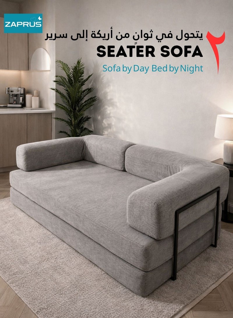 زابروس كنبة سرير 180×100×70 سم – صوفا قابلة للطي بجودة عالية | قماش رمادي فائق النعومة | وسائد دعم بتقنية متطورة | كنبة متعددة الاستخدامات لغرفة المعيشة والمجلس وغرف النوم - Image 3
