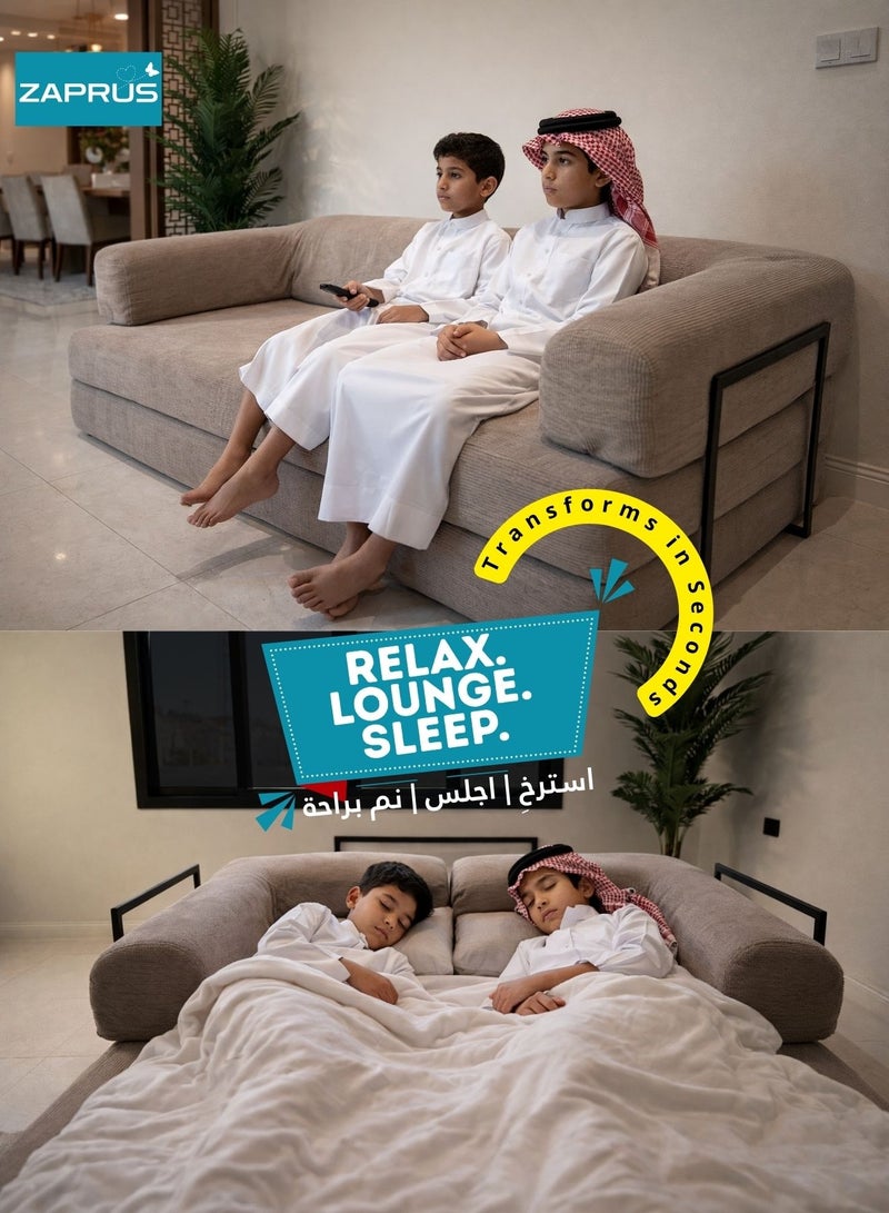 زابروس كنبة سرير 180×100×70 سم – صوفا قابلة للطي بجودة عالية | قماش رمادي فائق النعومة | وسائد دعم بتقنية متطورة | كنبة متعددة الاستخدامات لغرفة المعيشة والمجلس وغرف النوم - Image 4