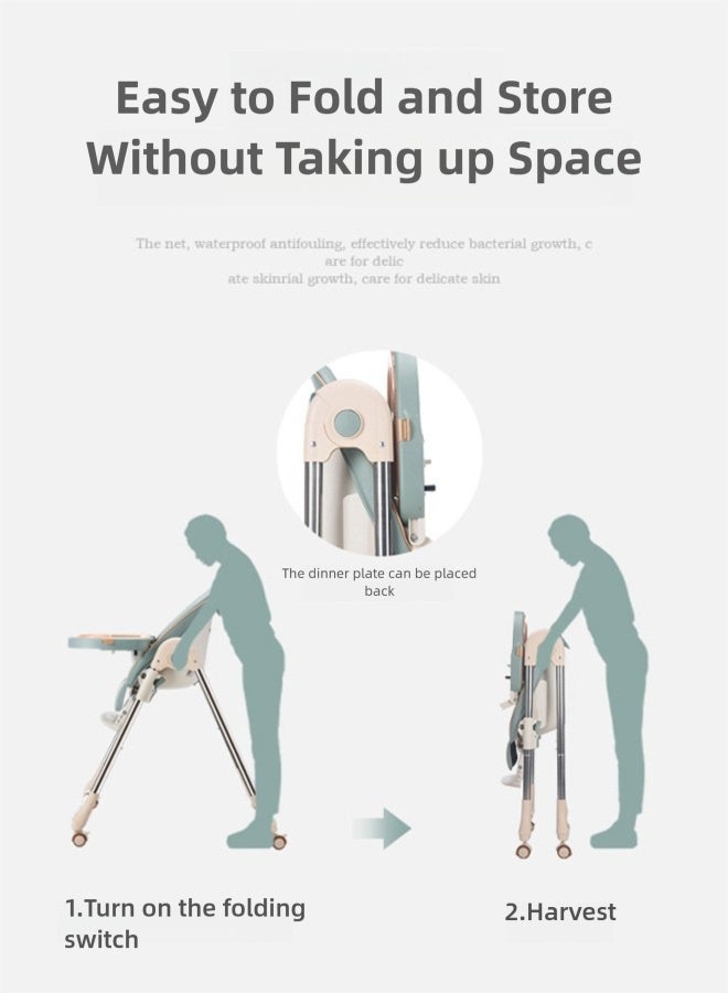 فلاي رود كرسي طعام مرتفع للأطفال الصغار، كرسي طعام قابل للطي للأطفال الصغار مع جلد بولي يوريثان قابل للإزالة وصينية - Image 5