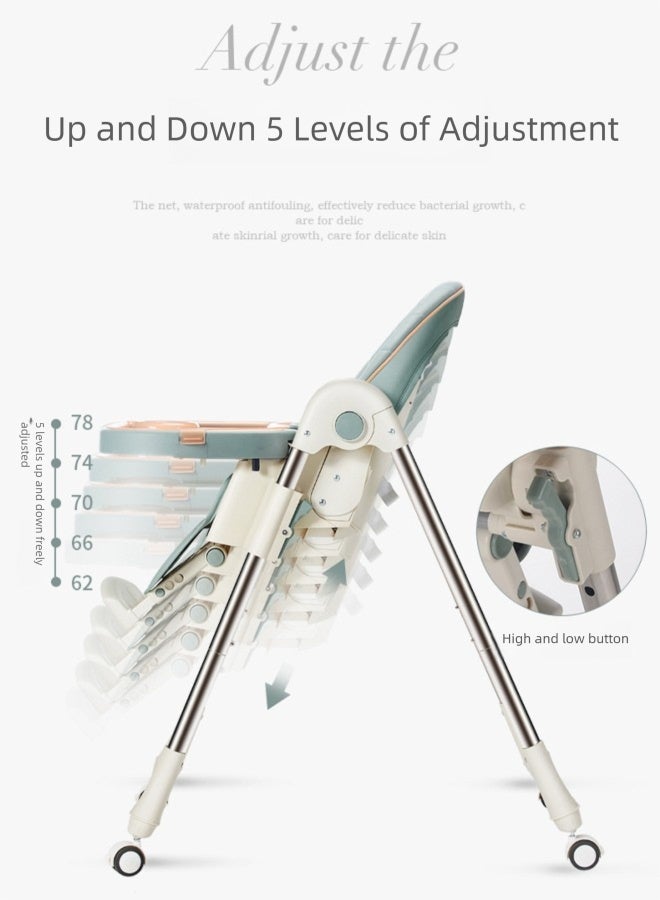 فلاي رود كرسي طعام مرتفع للأطفال الصغار، كرسي طعام قابل للطي للأطفال الصغار مع جلد بولي يوريثان قابل للإزالة وصينية - Image 3