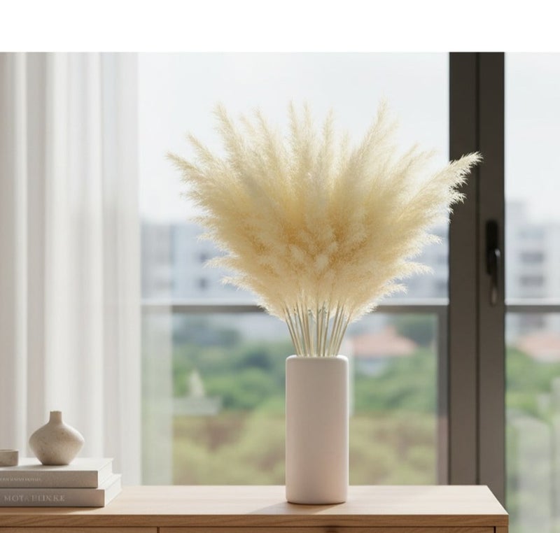 فانسي فلورز بامباس جراس طبيعي مجفف من FANCY بطول 70 سم بلون أبيض كريمي لديكور المنزل (10 عود) - Image 2