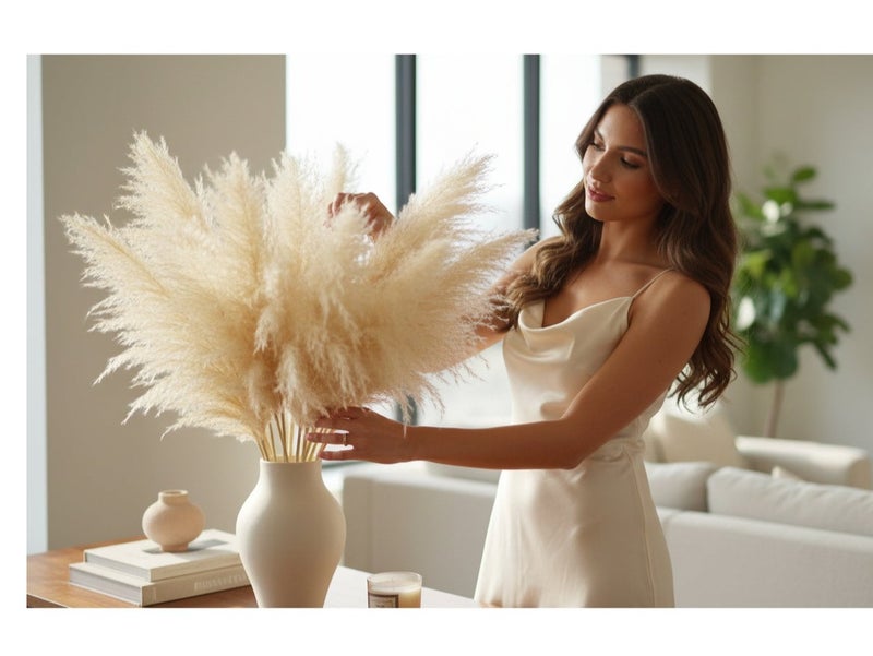 فانسي فلورز بامباس جراس طبيعي مجفف من FANCY بطول 70 سم بلون أبيض كريمي لديكور المنزل (10 عود) - Image 5