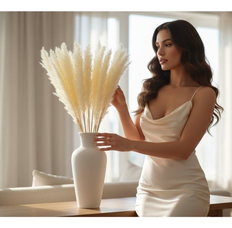 فانسي فلورز بامباس جراس طبيعي مجفف من FANCY بطول 70 سم بلون أبيض كريمي لديكور المنزل (10 عود) - Image 4