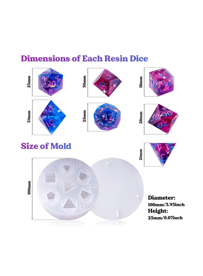 Zikra Dice Molds for Resin, Integrated DND Dice Resin Mold with 7 Standard Polyhedral Sharp Edge Dice Cavities, Easy to Making Silicone Molds for Epoxy Resin, DIY Dices Making,Level Up Your Tabletop Gaming - Image 2