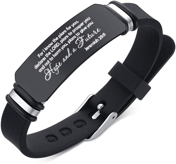 VNOX Religious Inspirational Bible Quote Personalized Silicone Watch Bands Bracelet Adjustable Motivational Encouragement ID Bracelets for Men Boys Son - Image 1