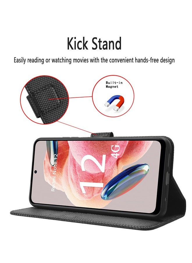 SNBFA Case Cover for Redmi Note 12 4G With Full Body Camera Len Protector PU Leather Wallet Card Holder Shockproof Protective Back Cover With Release Hand Phone Daily Video Kickstand  - Image 3