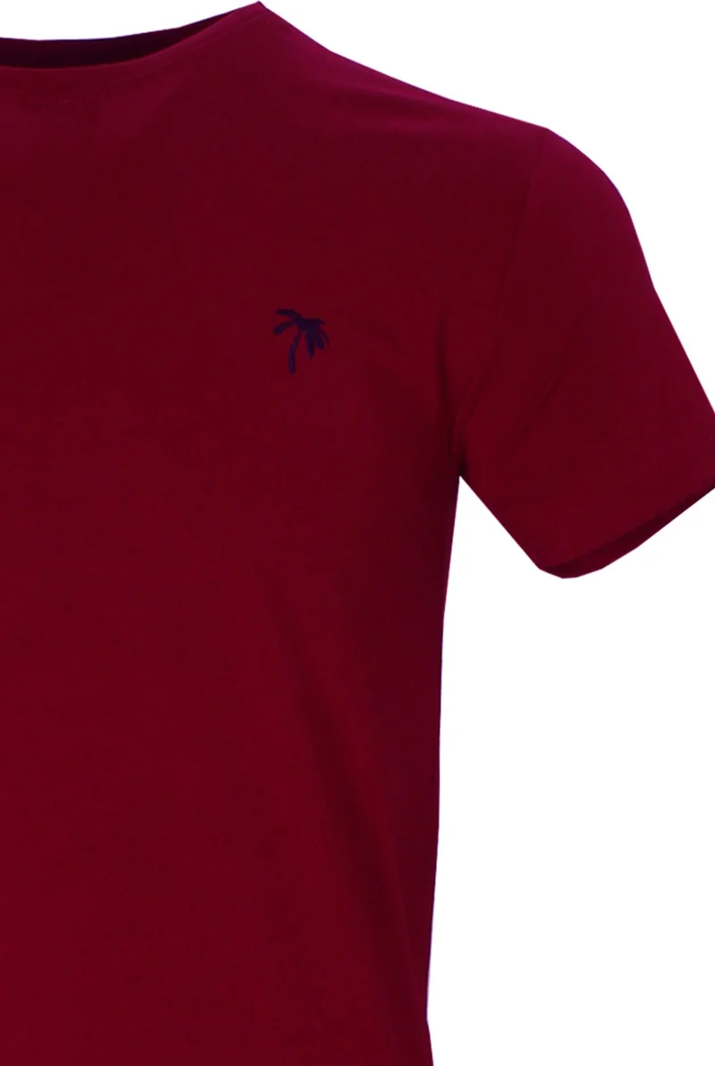 فاريتا Men's Dark Claret Red Crew Neck Lycra Cotton Short Sleeve T Shirt