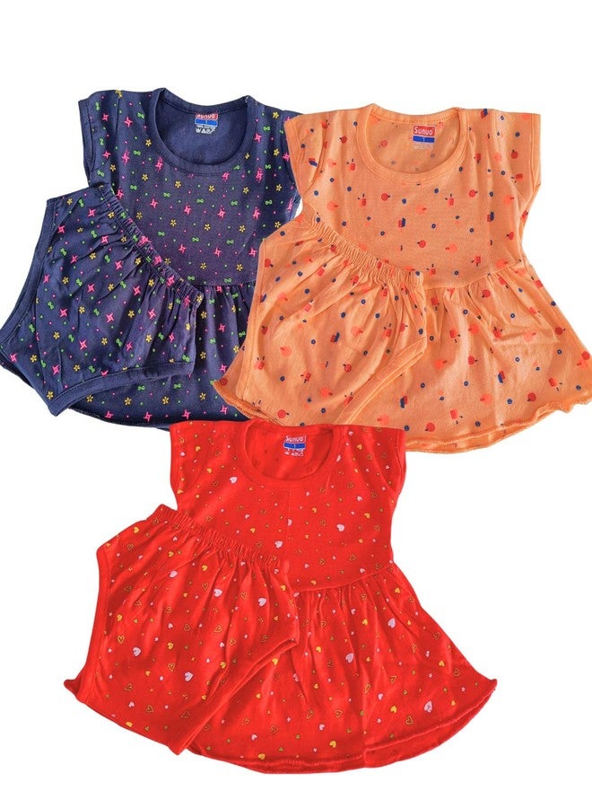 SUNUO Baby Girl Cotton A-Line Frock with Pant Combo (Pack of 3) (in, Age, 0 Months, 3 Months, Regular, RBO-2) Multicolour - Image 1