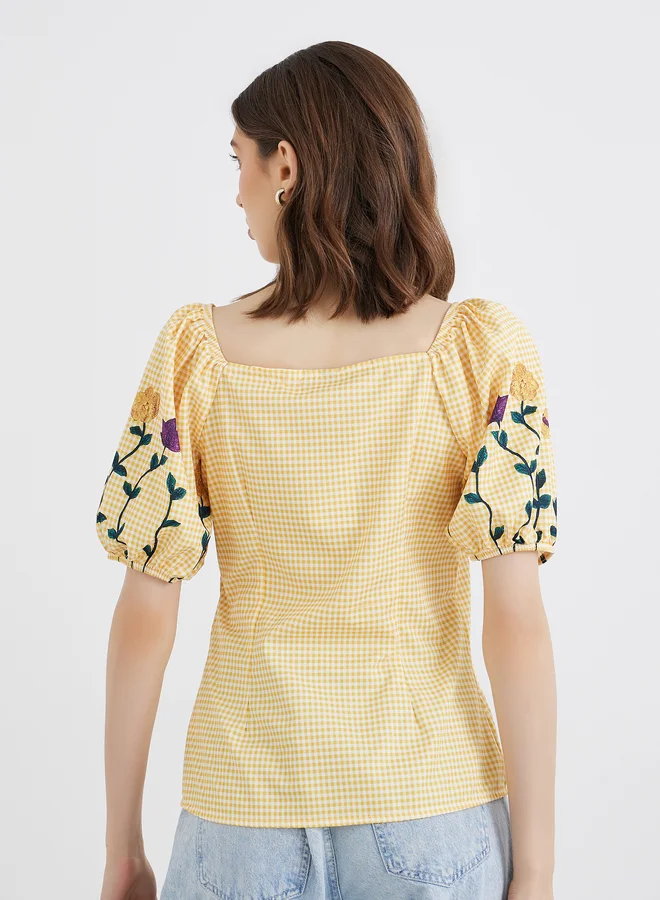 Take Two Take Two Floral Print Puff Sleeve Buttoned Blouse
