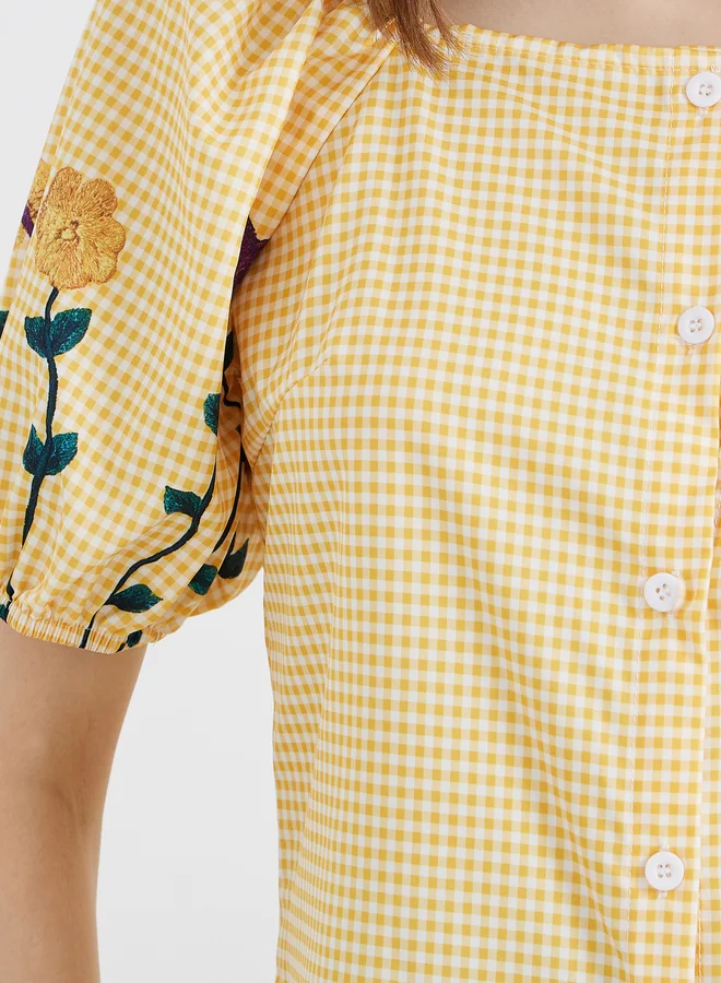 Take Two Take Two Floral Print Puff Sleeve Buttoned Blouse