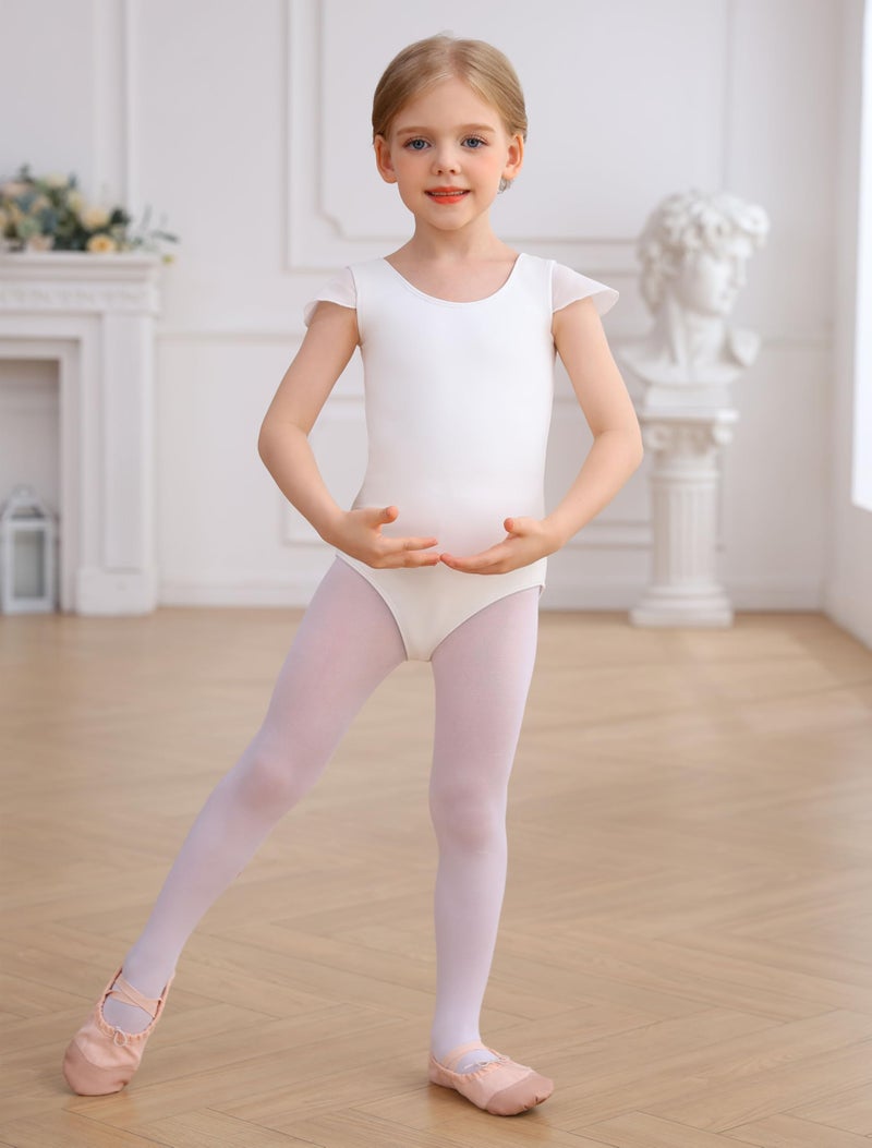 MdnMd Girls Leotard for Dance Ballet Gymnastic Outfit Child Bodysuit Bow Back Ruffle Sleeve (White, Age 6-8) - Image 4