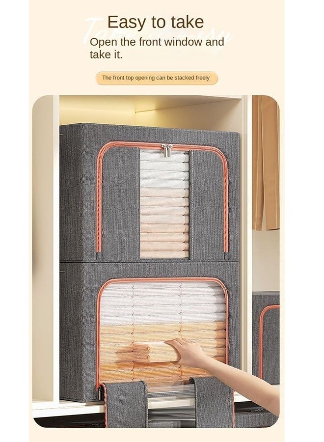 Bukela Double-Window Design Clothing Storage Box, Large Folding Wardrobe Organizer with Cotton-Linen Fabric and Steel Frame for Clothes, Bedding, and More - Image 4