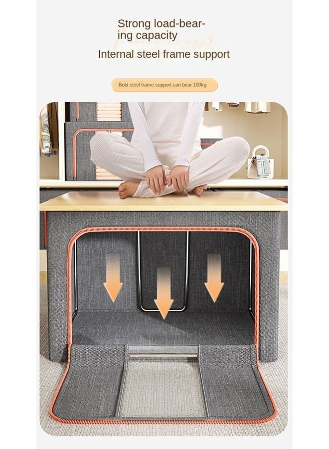 Bukela Double-Window Design Clothing Storage Box, Large Folding Wardrobe Organizer with Cotton-Linen Fabric and Steel Frame for Clothes, Bedding, and More - Image 5