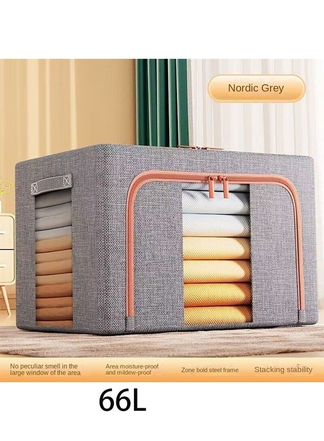Bukela Double-Window Design Clothing Storage Box, Large Folding Wardrobe Organizer with Cotton-Linen Fabric and Steel Frame for Clothes, Bedding, and More - Image 1