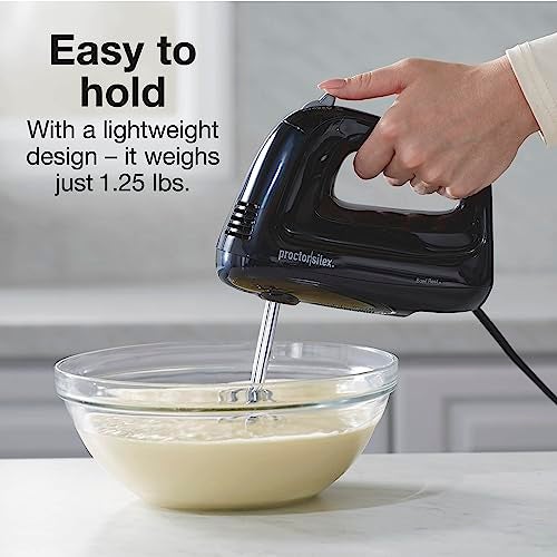 Proctor Silex Easy Mix 5-Speed Electric Hand Mixer with Bowl Rest, Compact and Lightweight, 100 Watts of Peak Power, Black (62511) - Image 4