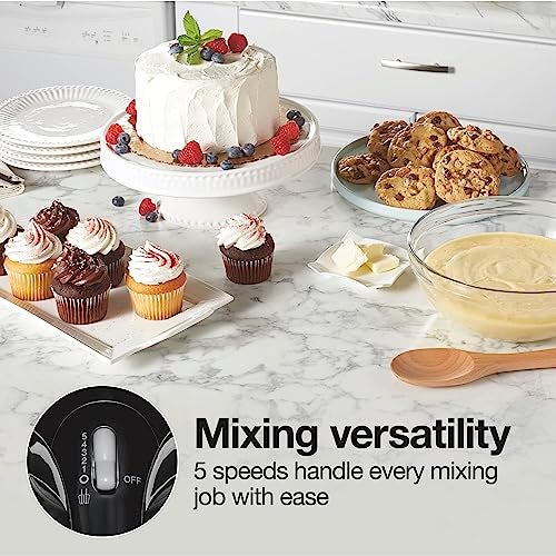 Proctor Silex Easy Mix 5-Speed Electric Hand Mixer with Bowl Rest, Compact and Lightweight, 100 Watts of Peak Power, Black (62511) - Image 2
