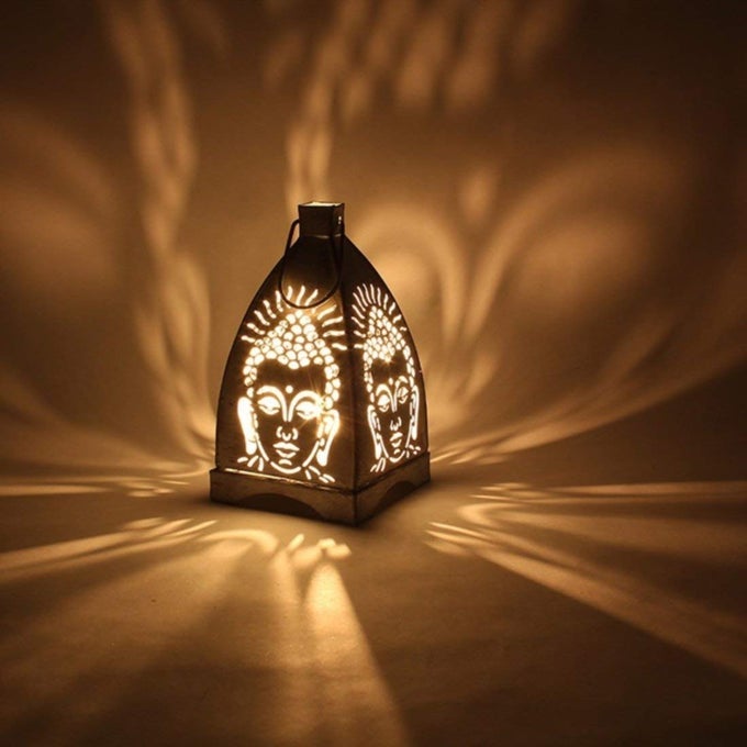 HANGING IRON BUDDHA SHADOW TLIGHT HOLDER FOR HOME DECORATION MEDIUM BLACK