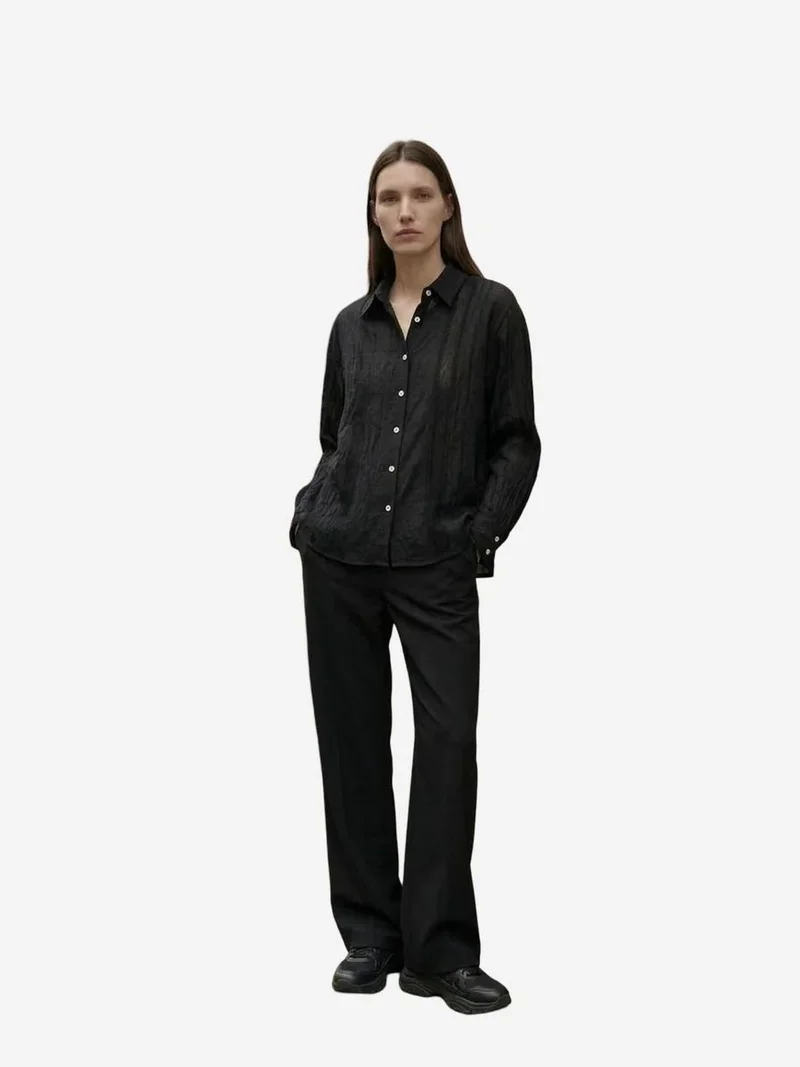 ماي فاشن MY FASHION Textured Woven Long Sleeve Button-Up Shirt
