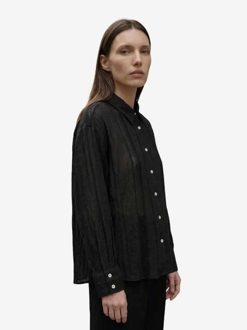 My Fashion Black MY FASHION Textured Woven Long Sleeve Button-Up Shirt for Women | Best Price UAE