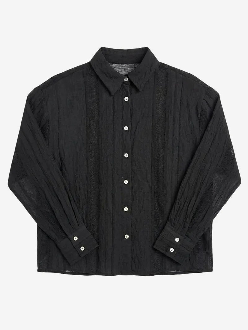 My Fashion Black MY FASHION Textured Woven Long Sleeve Button-Up Shirt for Women | Best Price UAE