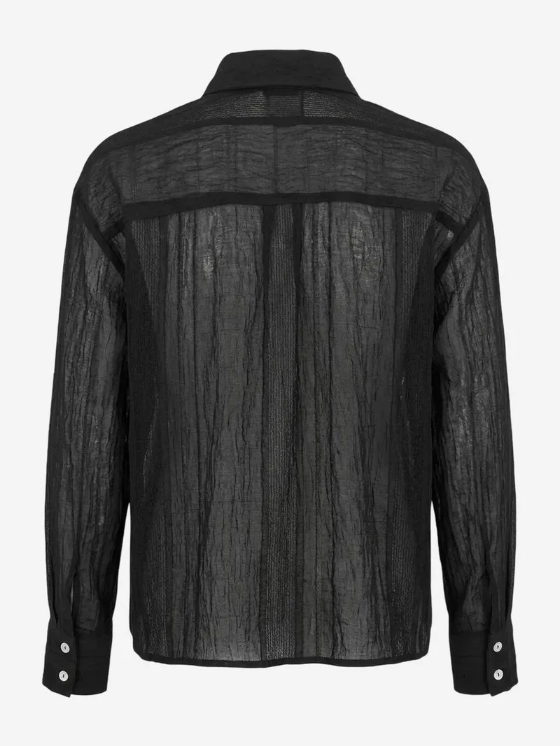My Fashion Black MY FASHION Textured Woven Long Sleeve Button-Up Shirt for Women | Best Price UAE
