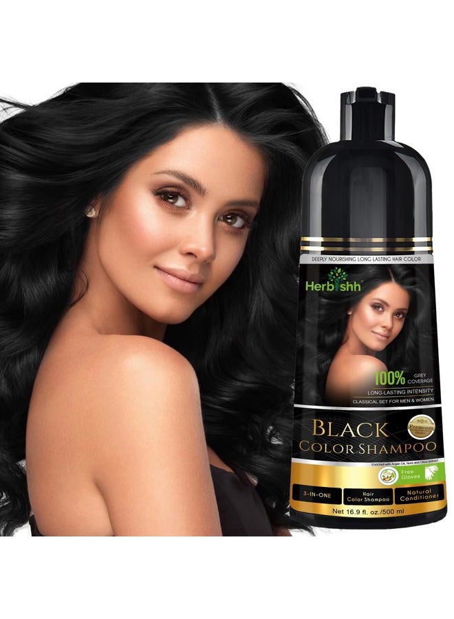 Herbishh Hair Color Shampoo For Gray Hair – Magic Hair Dye Shampoo – Colors Hair In Minutes–Long Lasting–500 Ml–3-In-1 Hair Color–Ammonia-Free | Herbishh (Black) - Image 1