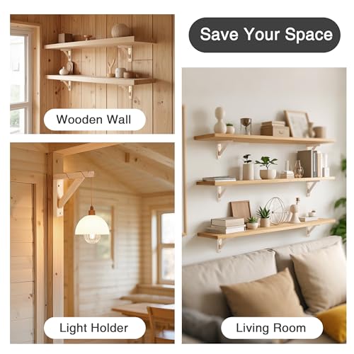 OVOV 4 Pack Wall Mount Wood Shelf Bracket Triangle Wooden Shelf Brackets for Plank Sconce Plug in Pendant Lamp Decorative DIY Wooden Bracket Include Mounting Screws 10 Inch - Image 5