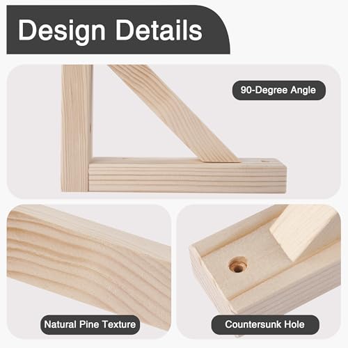 OVOV 4 Pack Wall Mount Wood Shelf Bracket Triangle Wooden Shelf Brackets for Plank Sconce Plug in Pendant Lamp Decorative DIY Wooden Bracket Include Mounting Screws 10 Inch - Image 2