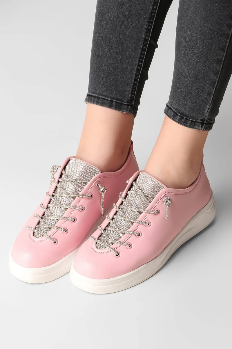 ATHENA Pink Rhinestone Lace Closure Sneakers Sole Vegan PETA-approved