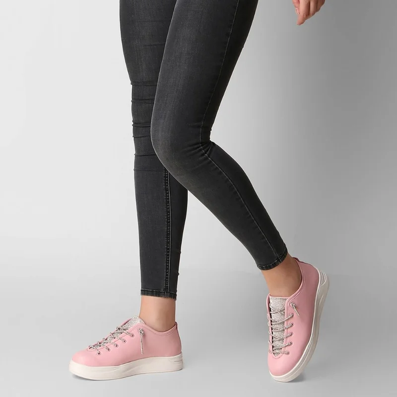 ZORIWORLD Pink ATHENA Pink Rhinestone Lace Closure Sneakers Sole Vegan PETA-approved for Women | Best Price UAE