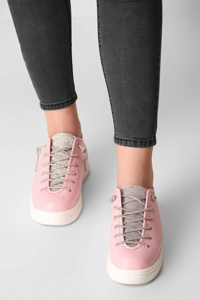 ZORIWORLD Pink ATHENA Pink Rhinestone Lace Closure Sneakers Sole Vegan PETA-approved for Women | Best Price UAE